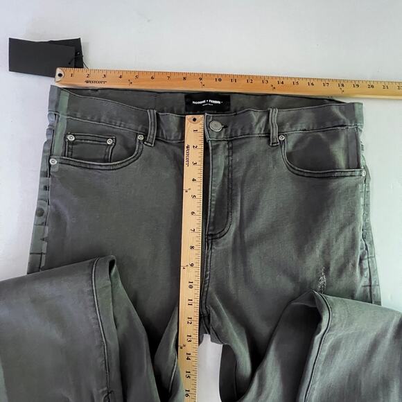 Homme + Femme NEW Skinny Jeans Mens Sz 40 Black Gray Logo Stripes Zipper Ankle - Picture 8 of 10